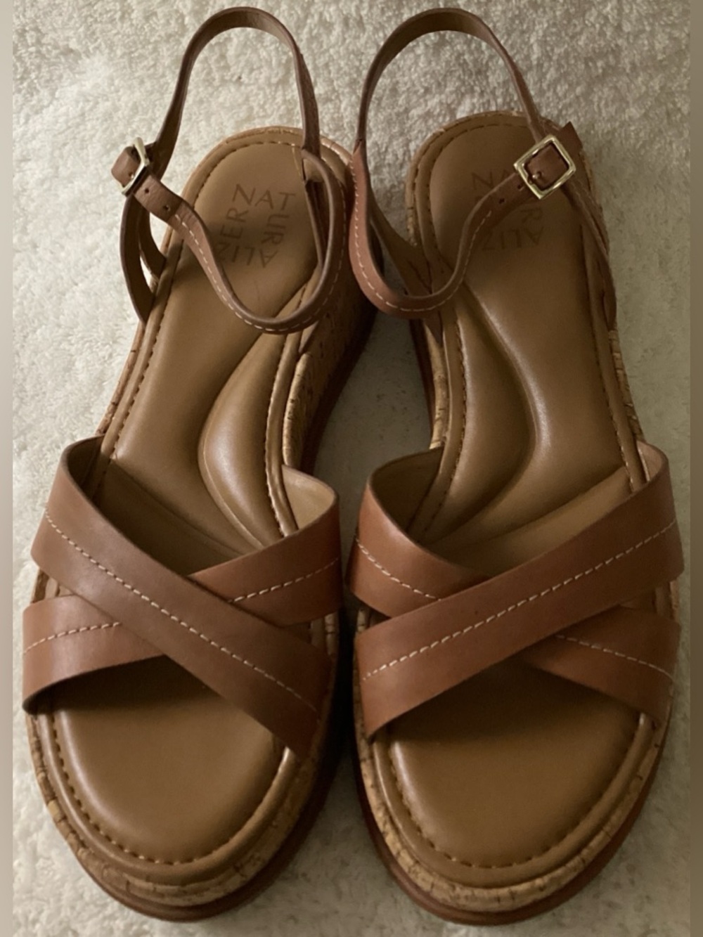 Naturalizer Women's Brown Leather Wedge Sandals Size 9.5